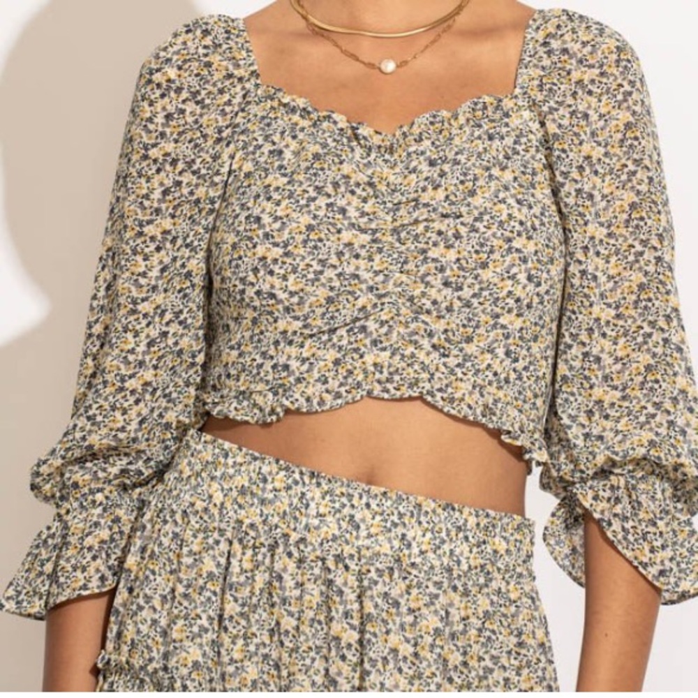 🌻Bohme Courtney Crop Top-Blue/Yellow Floral-XS🌻
